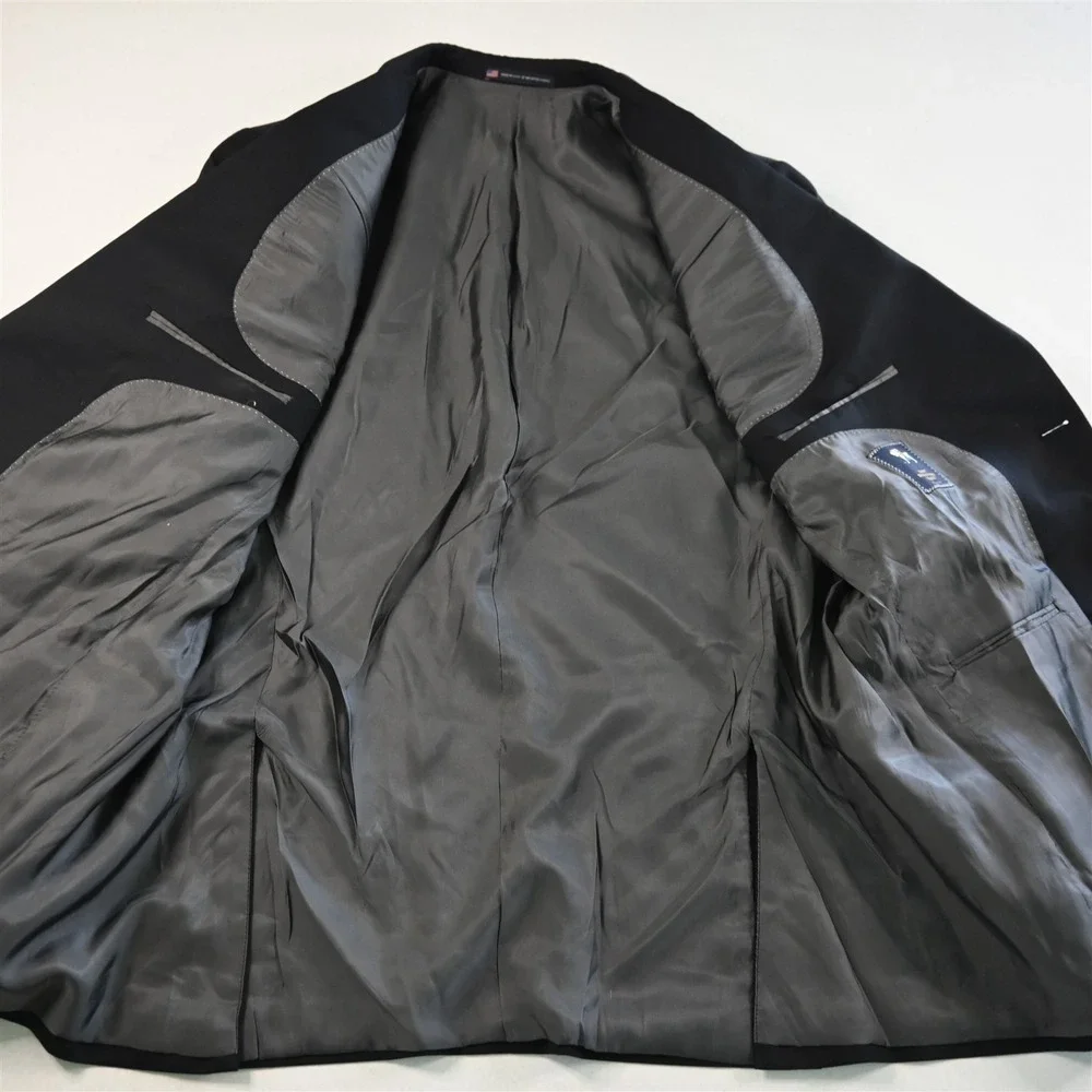 Hart‎ Shaffner Marx 48L Black Wool USA Made Mens Blazer Suit Jacket Sport Coat